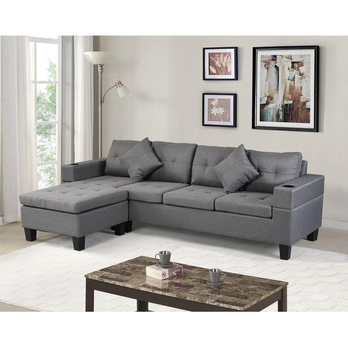 Sectional Sofa Set for Living Room with L Shape Chaise Lounge, cup holder and Left or Right Hand Chaise Modern 4 Seat