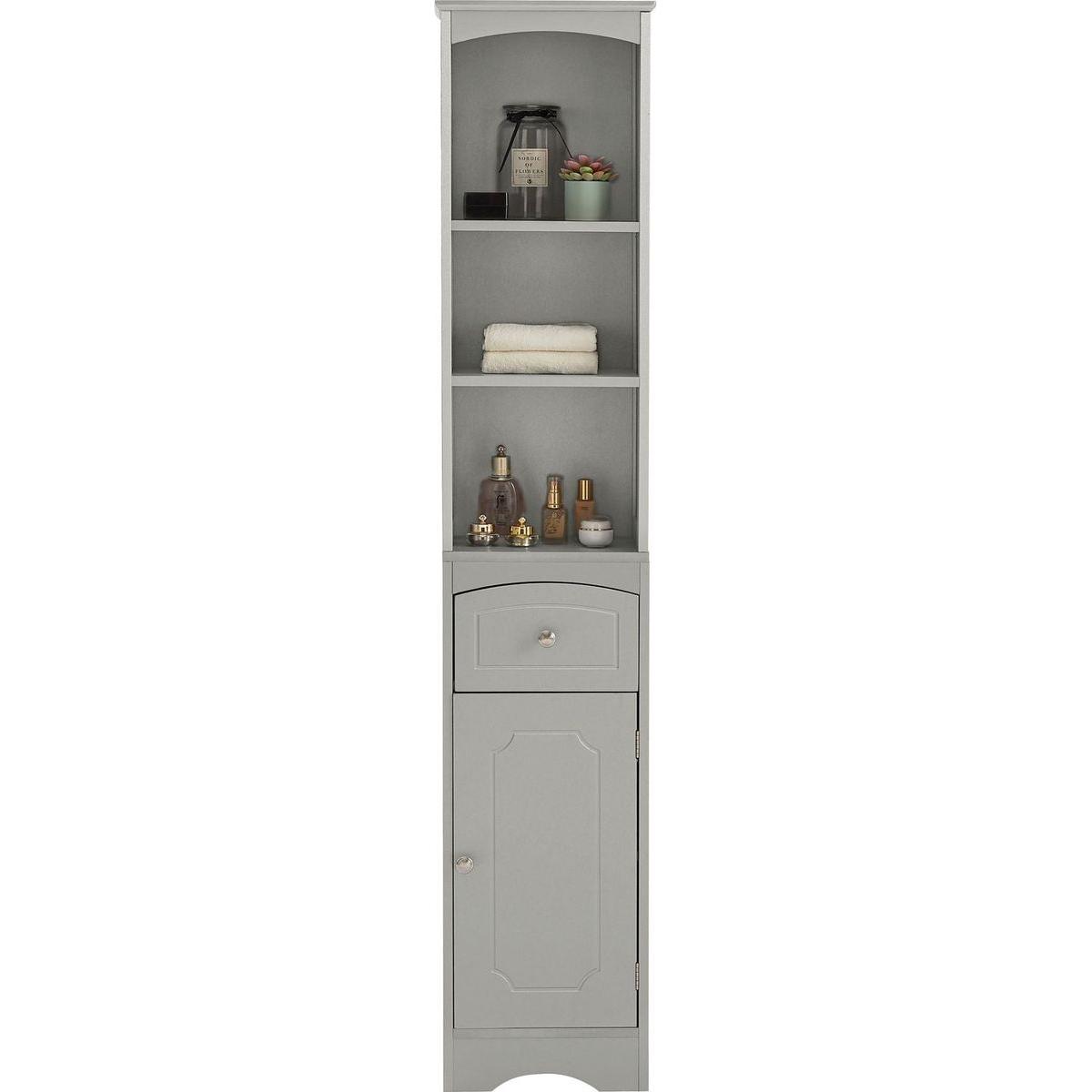 Tall Bathroom Cabinet, Freestanding Storage Cabinet with Drawer, MDF Board, Adjustable Shelf, Grey