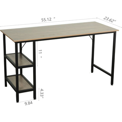 55-inch oversized light gray wood grain, best-selling home office computer desk, study writing desk with two-layer bookshelf