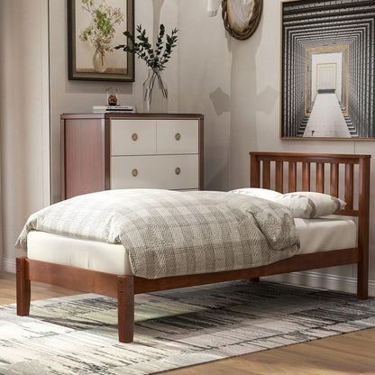 Wood Platform Bed with Headboard/Wood Slat Support Twin (Walnut)