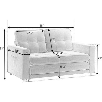 3 Fold Sofa,Convertible Futon Couch sleeper sofabed,Space saving loveseat,Pull Out Couch Bed for Living Room,Dark Gray & Light Gray & Beige,Velvet linen fabric