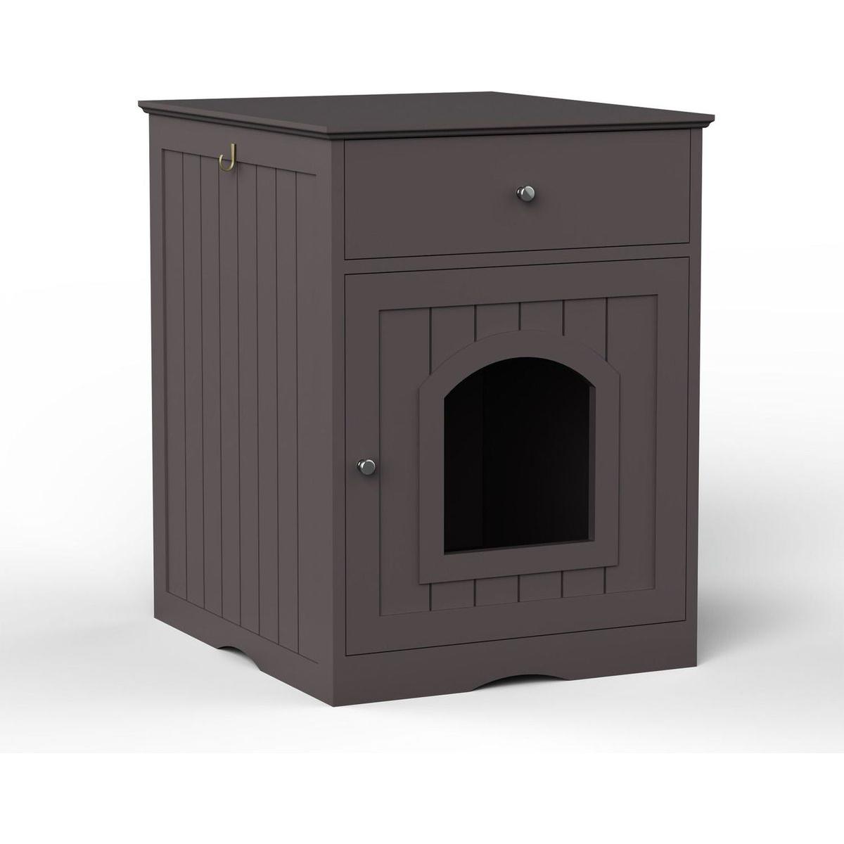 Wooden Pet House Cat Litter Box Enclosure with Drawer, Side Table, Indoor Pet Crate, Cat Home Nightstand (Brown)