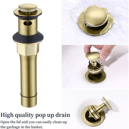 Bathroom Faucet Brushed Gold with Pop up Drain & Supply Hoses 2-Handle 360 Degree High Arc Swivel Spout Centerset 4 Inch Vanity Sink Faucet