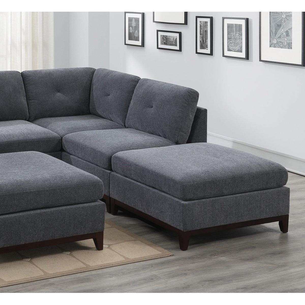 Ash Grey Chenille Fabric Modular Sectional 6pc Set Living Room Furniture Corner L-Sectional Couch 2x Corner Wedge 2x Armless Chairs and 2x Ottomans Tufted Back