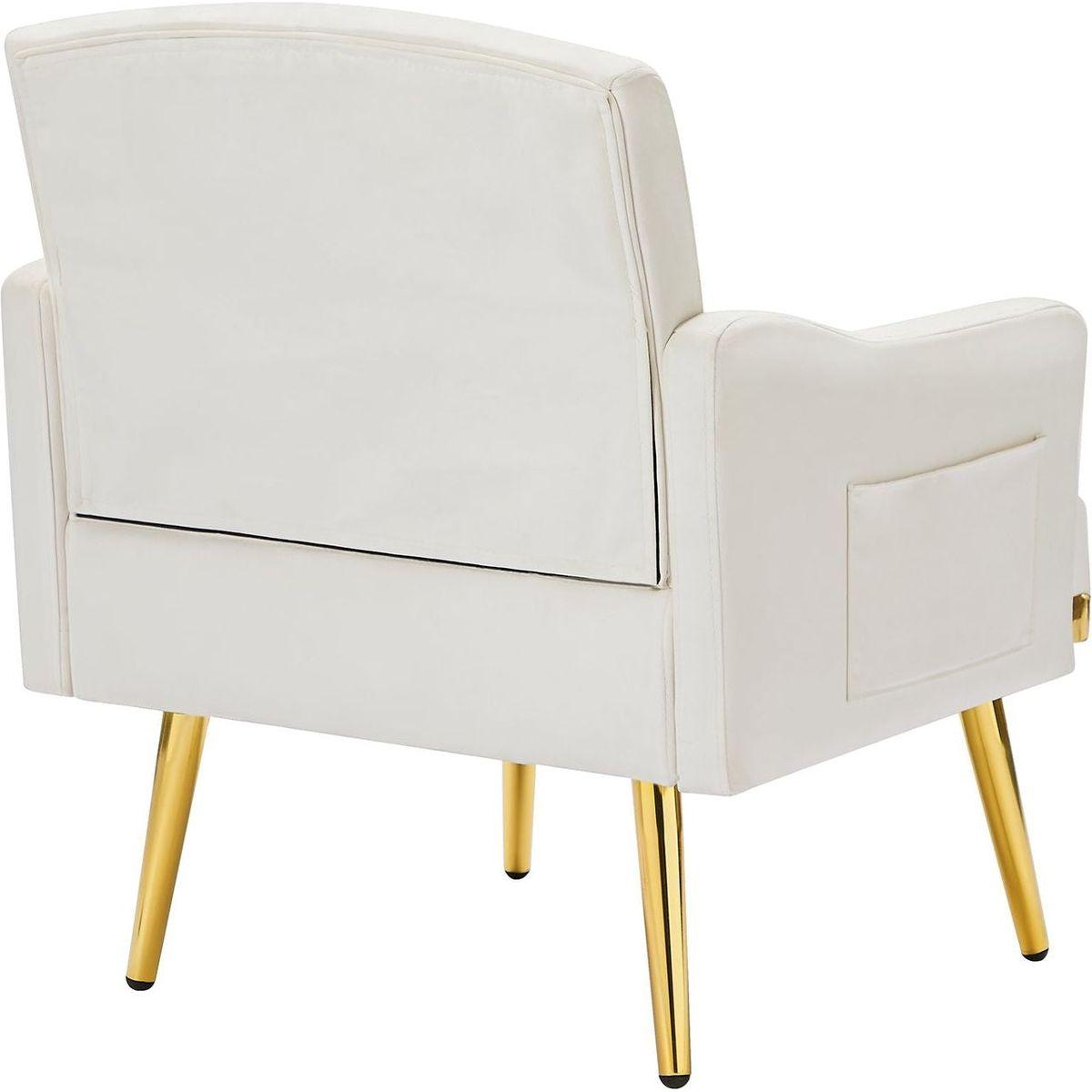 cream white velvet armchair with metal legs