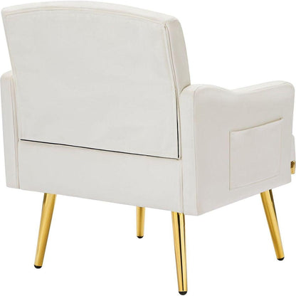 cream white velvet armchair with metal legs