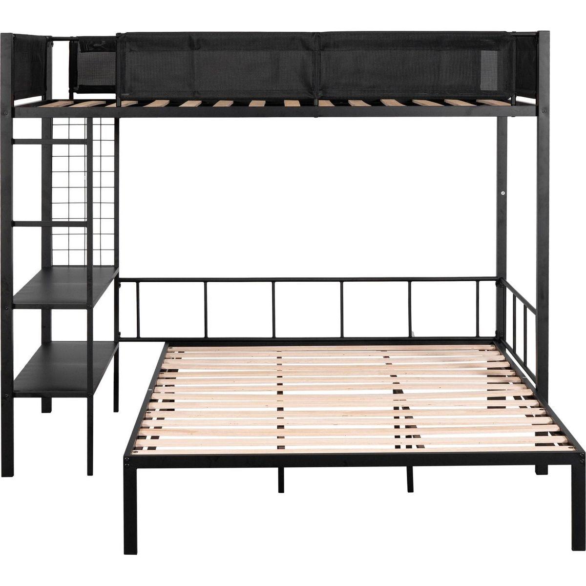 Twin over Full Bunk with Shelves & Grid Panel