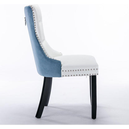 Nikki Collection Modern, High-end Tufted Solid Wood Contemporary PU and Velvet Upholstered Dining Chair with Wood Legs Nailhead Trim 2-Pcs Set, White+Light Blue