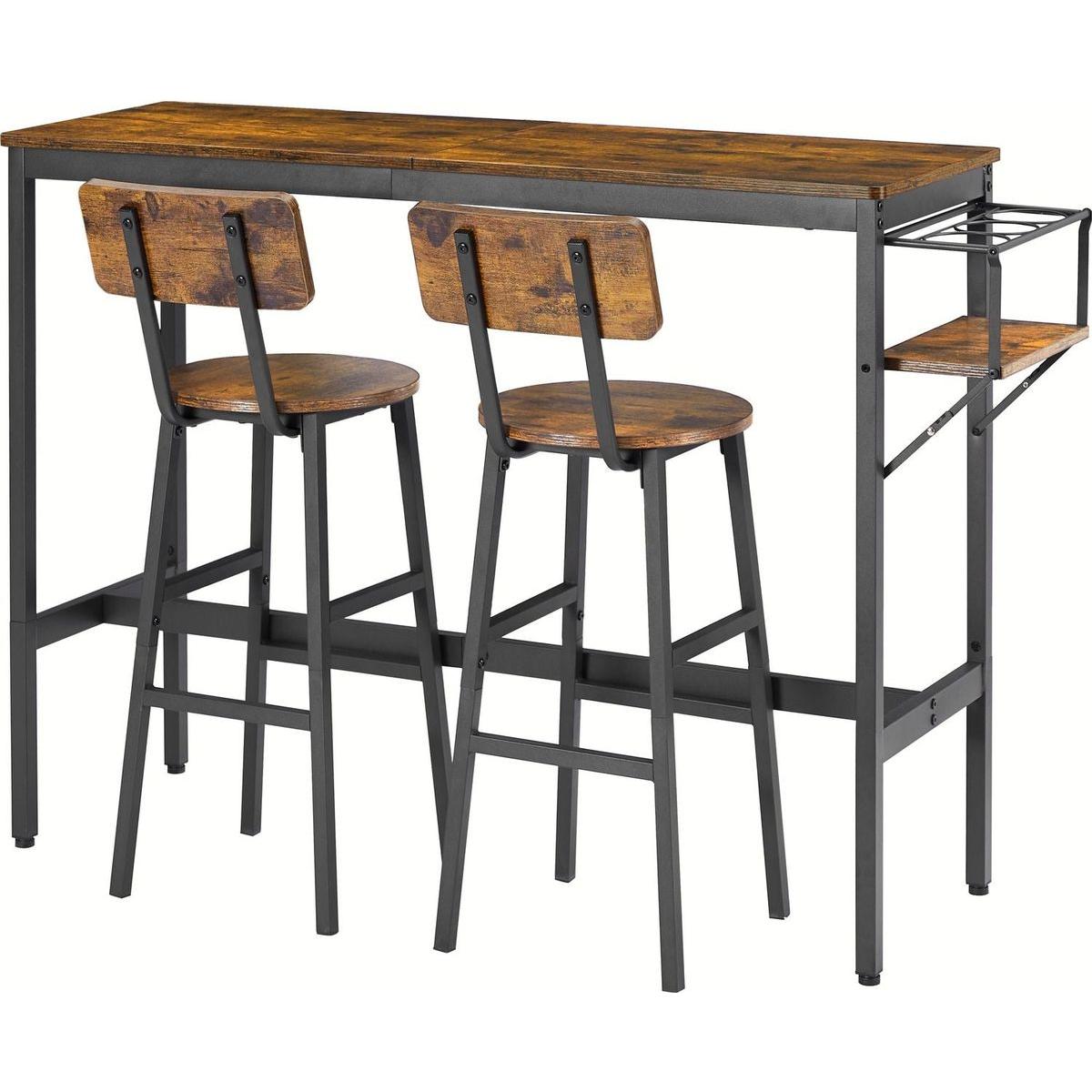 Bar Table Set with wine bottle storage rack. Rustic Brown, 47.24" L x 15.75" W x 35.43" H.