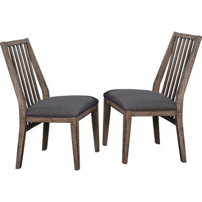 Wooden Side Chairs 2pc Set Padded Fabric-Covered Seats Natural Weathering Look Dining Room Furniture