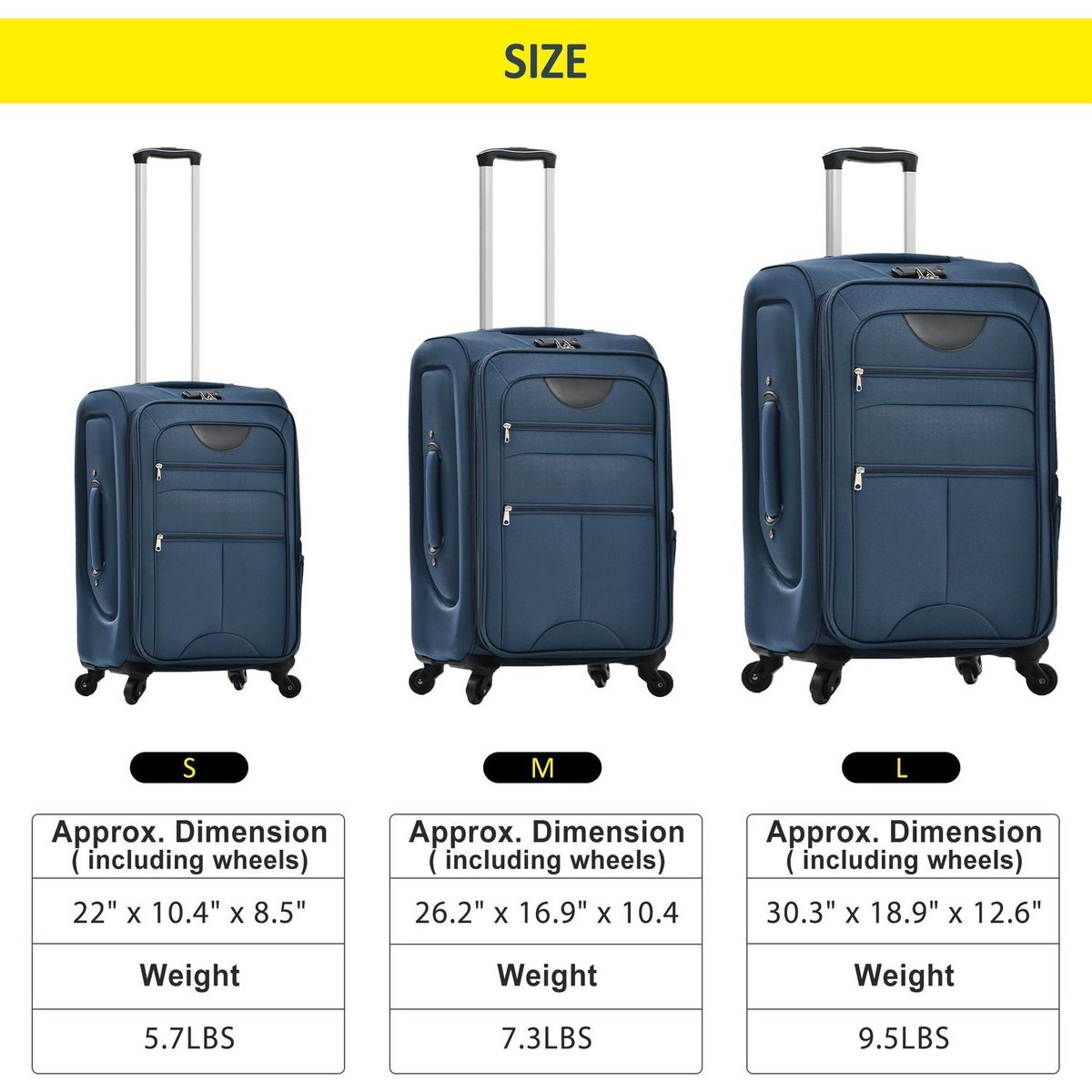 Softside Luggage Expandable 3 Piece Set Suitcase Upright Spinner Softshell Lightweight Luggage Travel Set