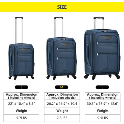 Softside Luggage Expandable 3 Piece Set Suitcase Upright Spinner Softshell Lightweight Luggage Travel Set