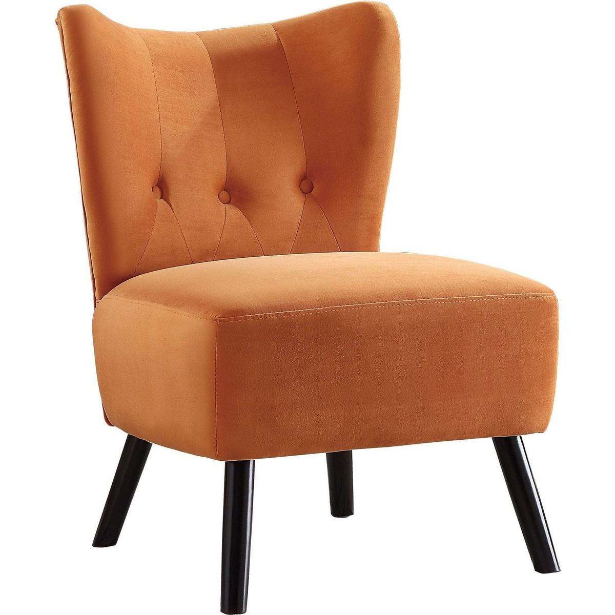 Unique Style Orange Velvet Covering Accent Chair Button-Tufted Back Brown Finish Wood Legs Modern Home Furniture