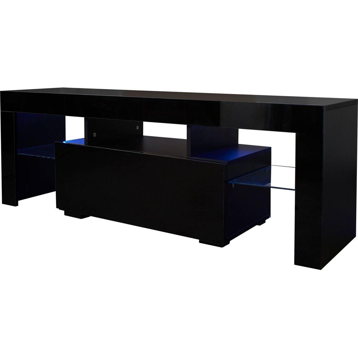 Black TV Stand with LED RGB Lights, Flat Screen TV Cabinet, Gaming Consoles - in Lounge Room, Living Room and Bedroom (Black)