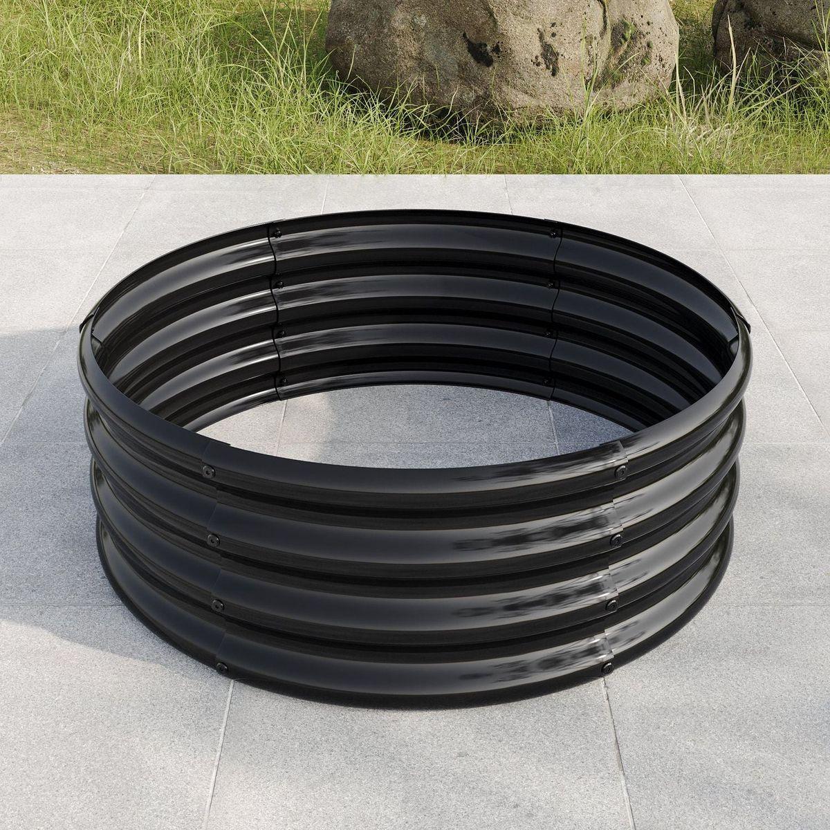32.08"x11.4" Tall Round Raised Garedn Bed,Metal Raised Beds for Vegetables, Outdoor Garden Raised Planter Box, Backyard Patio Planter Raised Beds for Flowers, Herbs, Fruits Black