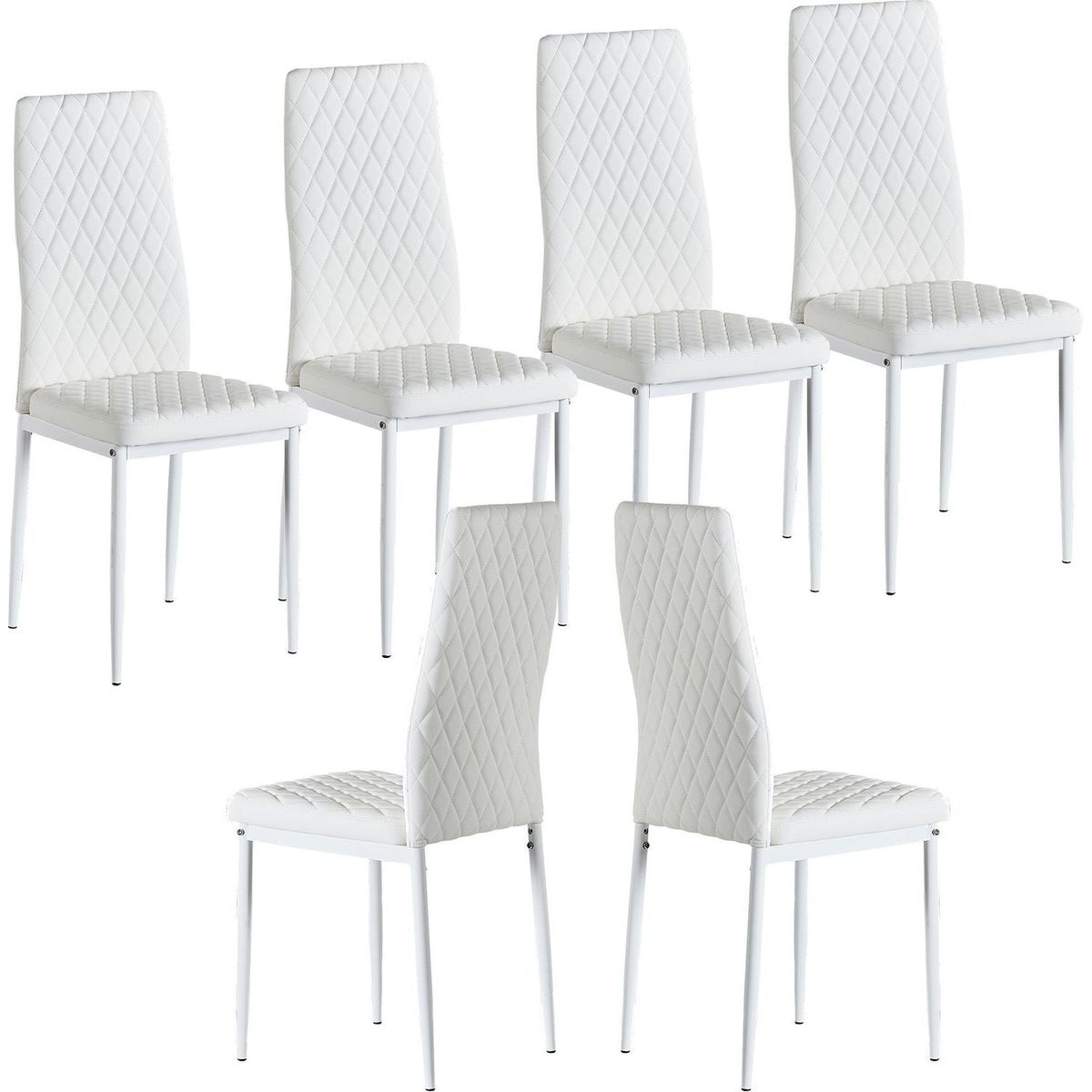 White modern minimalist dining chair fireproof leather sprayed metal pipe diamond grid pattern restaurant home conference chair set of 6