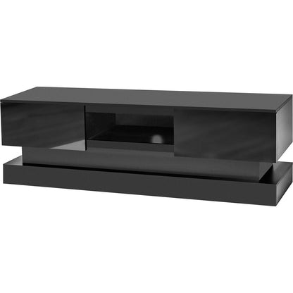 63inch BLACK morden TV Stand with LED Lights,high glossy front TV Cabinet,can be assembled in Lounge Room, Living Room or Bedroom,color:BLACK