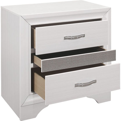 Glamorous Bedroom Furniture 1pc Nightstand of Drawers with Hidden Felt-Lined Jewelry Drawer White Finish and Silver Glitter