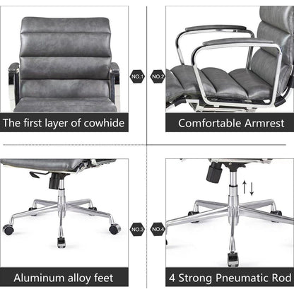 Modern swivel office desk chair luxury executive boss ergonomic computer chair armrest brown color metal frame office chair