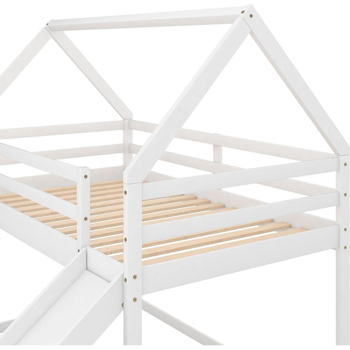 Twin Size Bunk House Bed with Slide and Ladder, White