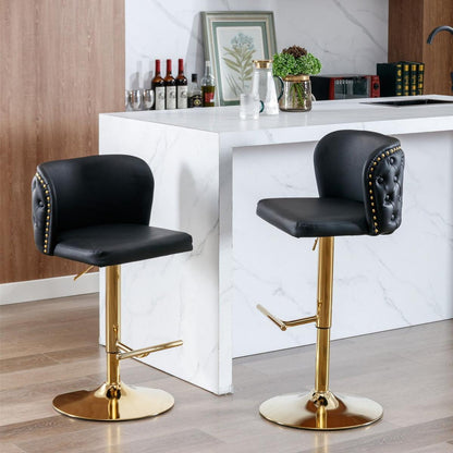 Swivel Barstools Adjusatble Seat Height, Modern PU Upholstered Bar Stools with the whole Back Tufted, for Home Pub and Kitchen Islandlack, Set of 2)