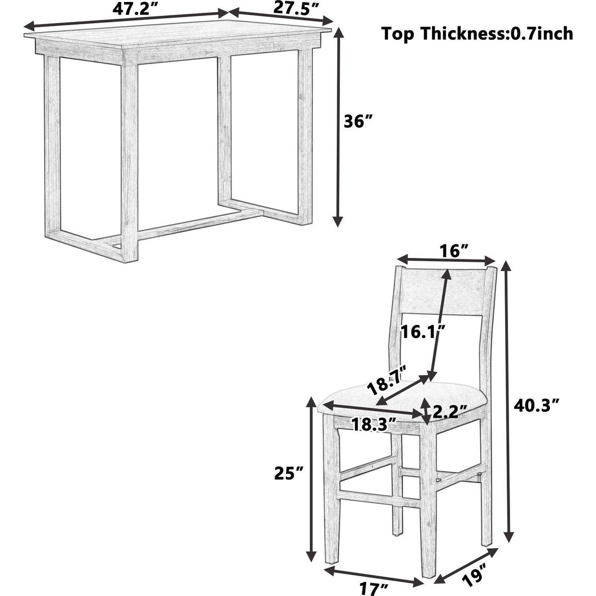 Farmhouse Counter Height 5-Piece Dining Table Set with 1 Rectangular Dining Table and 4 Dining Chairs for Small Places,Gray
