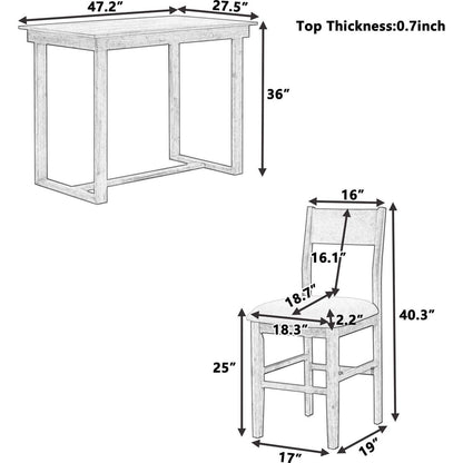 Farmhouse Counter Height 5-Piece Dining Table Set with 1 Rectangular Dining Table and 4 Dining Chairs for Small Places,Gray