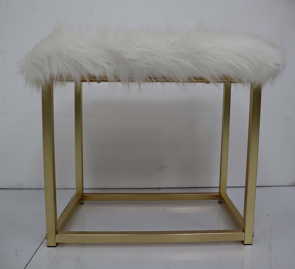 Adao Vanity Mirror & Stool, Faux Fur, Mirror, Pink & Gold Finish