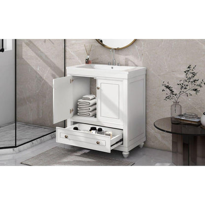 30" Bathroom Vanity with Sink, Combo, Cabinet with Doors and Drawer, Solid Frame and MDF Board, White