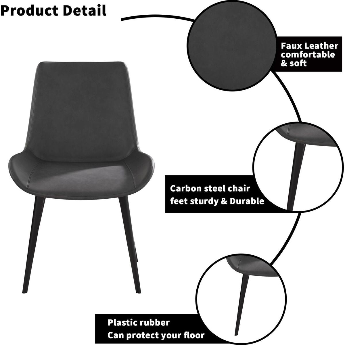 Modern Dining Chair Living Room Black Metal Leg Dining Chair-Grey-4pcs/ctn