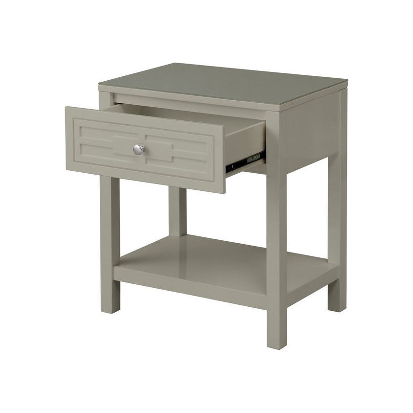 Dylan Taupe Wooden End Side Table Nightstand with Glass Top and Drawer