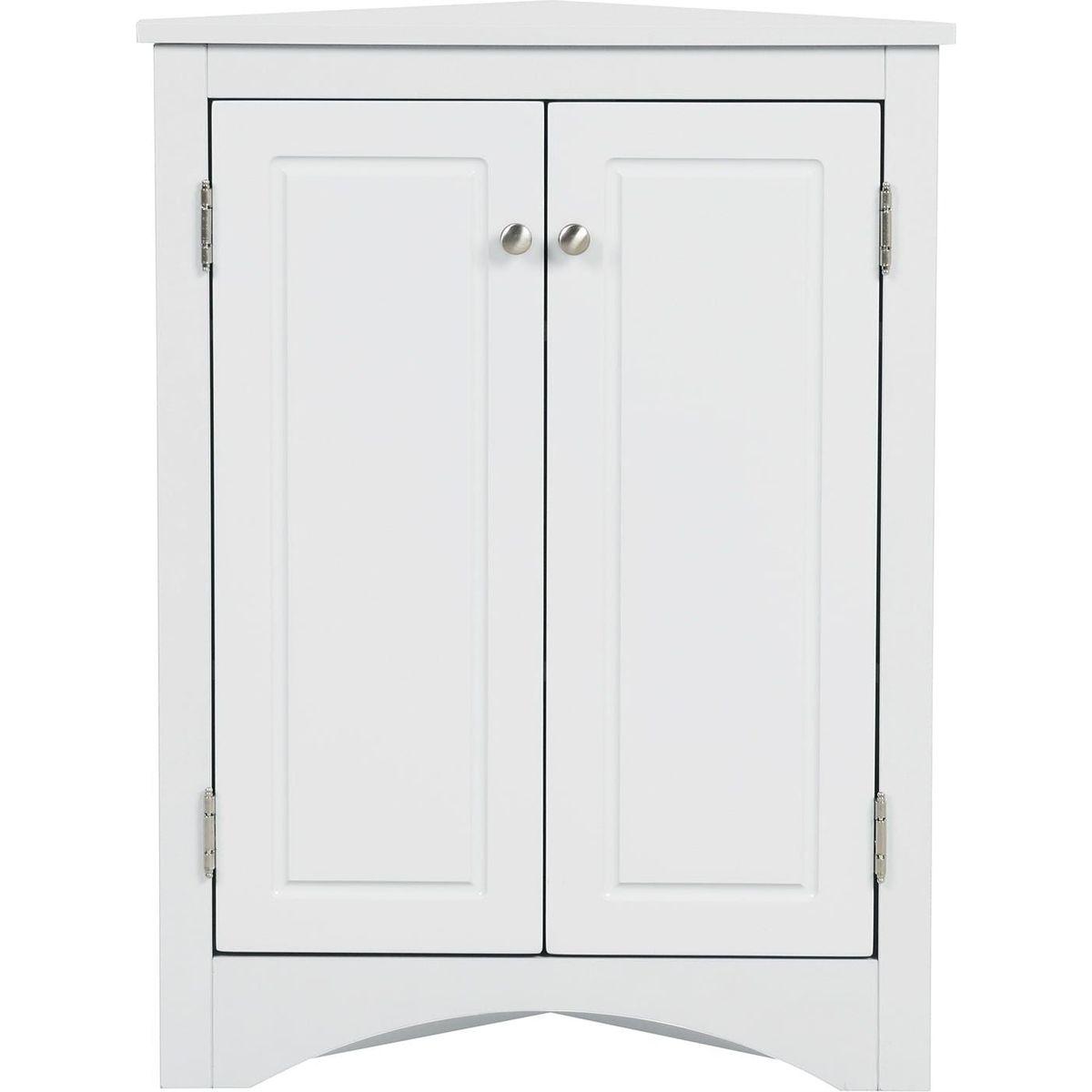White Triangle Bathroom Storage Cabinet with Adjustable Shelves, Freestanding Floor Cabinet for Home Kitchen