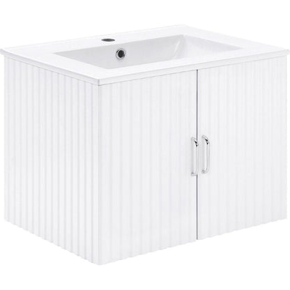 24" Floating Wall Mounted Bathroom Vanity with White Porcelain Sink and Soft Close Doors