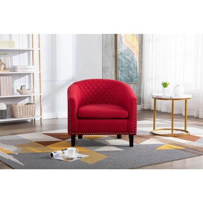 accent Barrel chair living room chair with nailheads and solid wood legs Red Linen