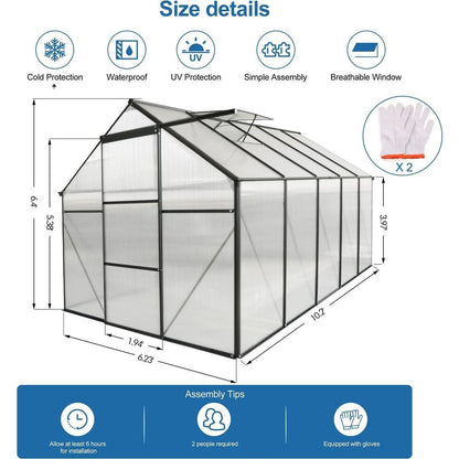 6x10 FT Polycarbonate Greenhouse Raised Base and Anchor Aluminum Heavy Duty Walk-in Greenhouses for Outdoor Backyard in All Season
