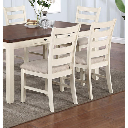 White Classic 2pcs Dining Chairs Set Rubberwood Beige Fabric Cushion Seats Ladder Backs Dining Room Furniture Side Chair