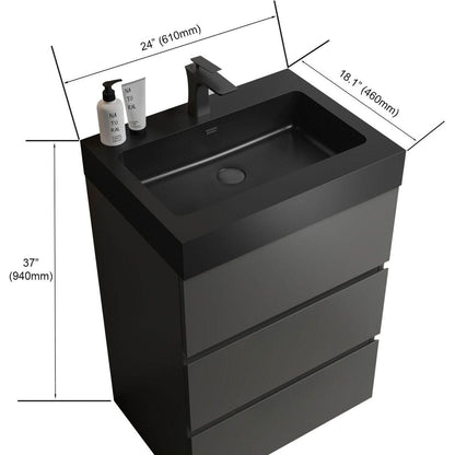 Alice 24" Gray Bathroom Vanity with Sink, Large Storage Freestanding Bathroom Vanity for Modern Bathroom, One-Piece Black Sink Basin without Drain and Faucet