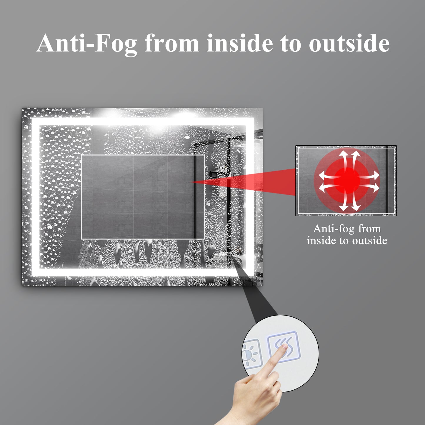 LED Bathroom Mirror 48x 36 Inch with lights, anti-Fog & Dimming Led Bathroom Vanity Mirror