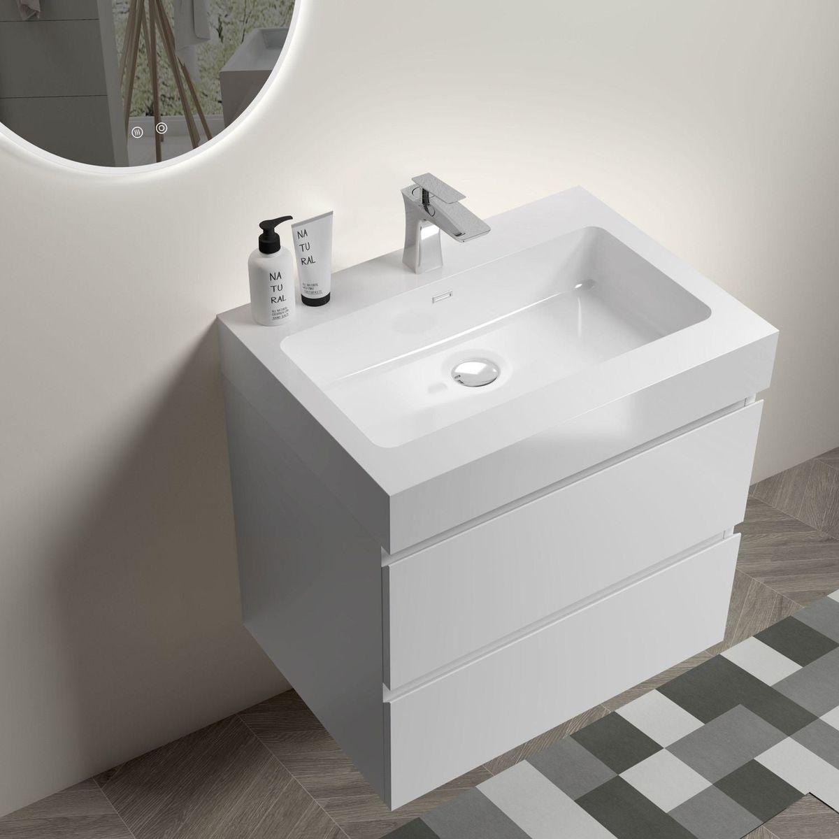 201 Alice 24" White Bathroom Vanity with Sink, Large Storage Wall Mounted Floating Bathroom Vanity for Modern Bathroom, One-Piece Sink Basin without Drain and Faucet