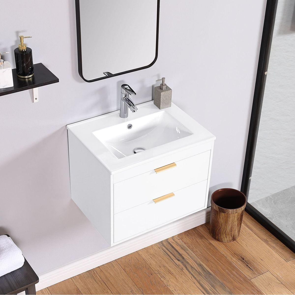 24" Floating Wall Mounted Bathroom Vanity with White Porcelain Sink and Soft Close Doors