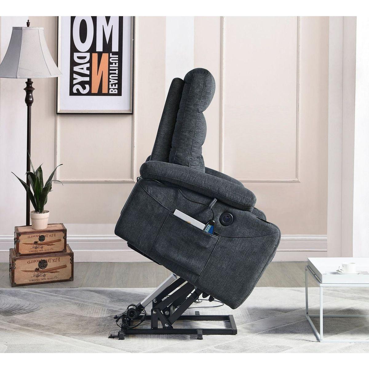 Electric Power Lift Recliner Chair with Massage and Heat for Elderly, 3 Positions, 2 Side Pockets, Cup Holders, USB Charge Ports, High-end Quality Cloth Power Reclining Chair For Living Room.