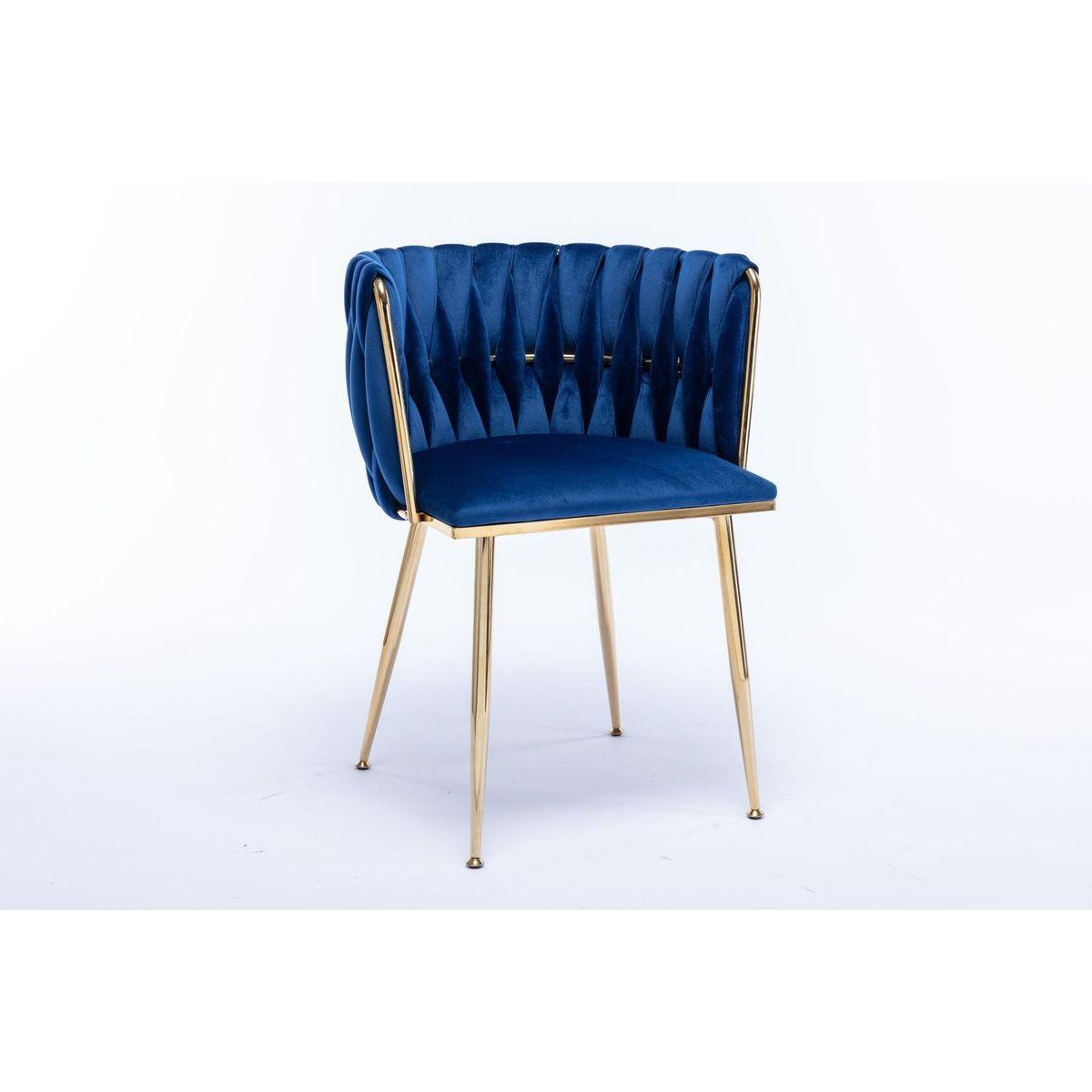 Modern Design Golden Metal Frame Velvet Fabric Dining Chair with Golden Legs,Set of 2,Navy