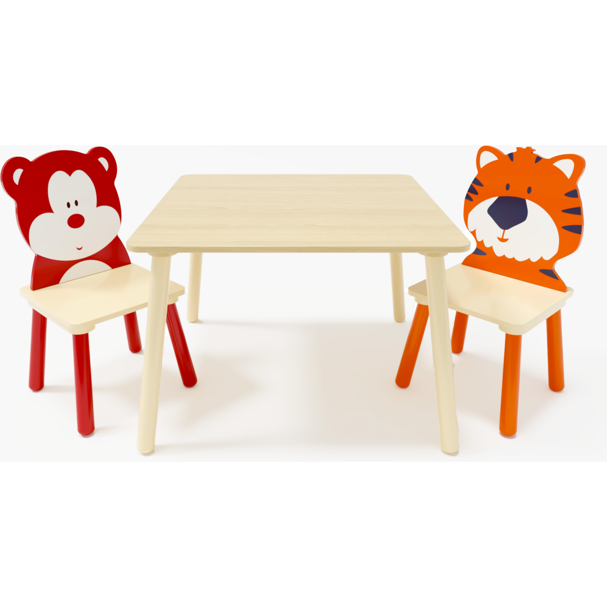 Kids Table and 2 Chairs Set, 3 Pieces Toddler Table and Chair Set, Wooden Activity Play Table Set (Bear&Tiger)