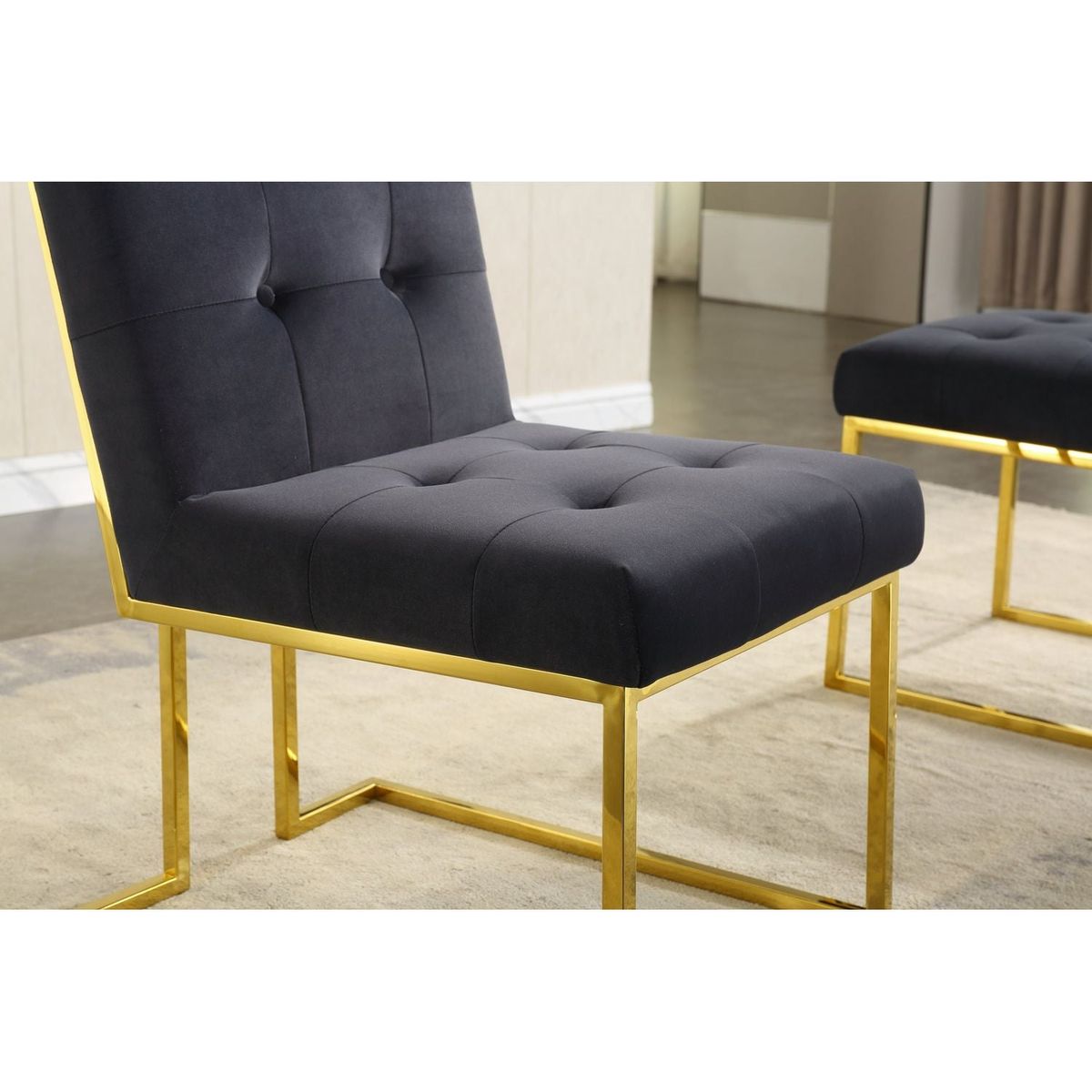 Modern Velvet Dining Chair Set of 2, Tufted Design and Gold Finish Stainless Base