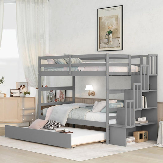 Bunk Beds Twin over Twin Stairway Storage function Gray