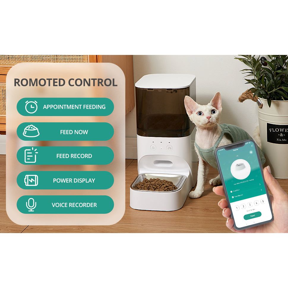 Automatic Cat Feeder, Timed Cat Feeder with APP Control, Dog Food Dispenser with Stainless Steel & Lock Lid, Up to 20 Portions 10 Meals Per Day, 30S Voice Recorder, 4L Programmable Pet Feeder