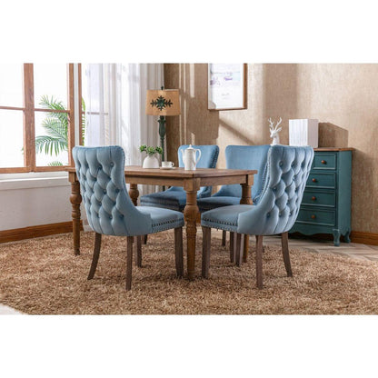 Upholstered Wing-Back Dining Chair with Backstitching Nailhead Trim and Solid Wood Legs, Set of 2, Light Blue, 8809LB, KD