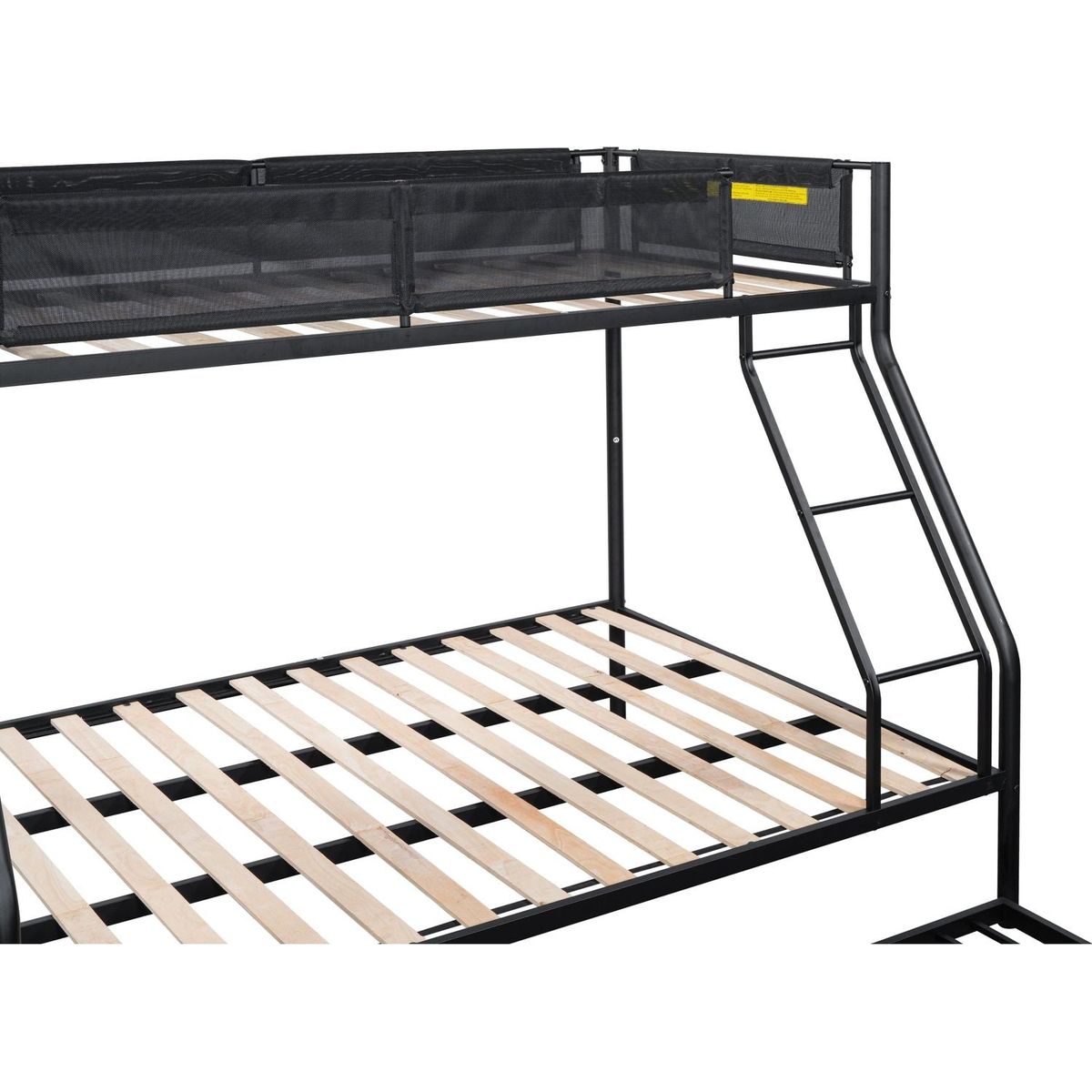 Twin over Full Metal Bunk Bed with Trundle (Wood Slat and Textilene Guardrail)