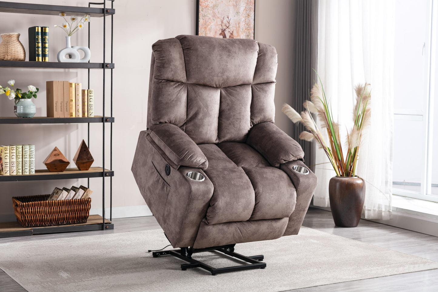 Power Lift Recliner Chair For Elderly, 3 Positions Reclining Chairs With 2 Cup Holders, Electric Sofa Recliner for Livingroom, Comfy Theater Recliner With USB Port, Washable Chair Covers