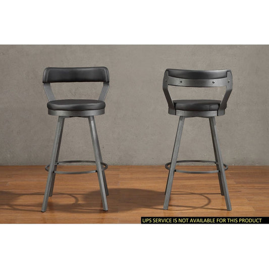 Black Faux Leather Upholstered Metal Base Chairs Set of 2pc 360-degree Swivel Bar Height Design Pub Chairs